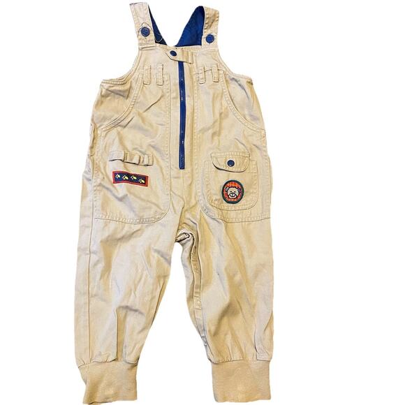 Gymboree Other - Vintage 90s Gymboree Toddlers Overalls Romper Sz XS/12-18M Beige Bear Footprints
